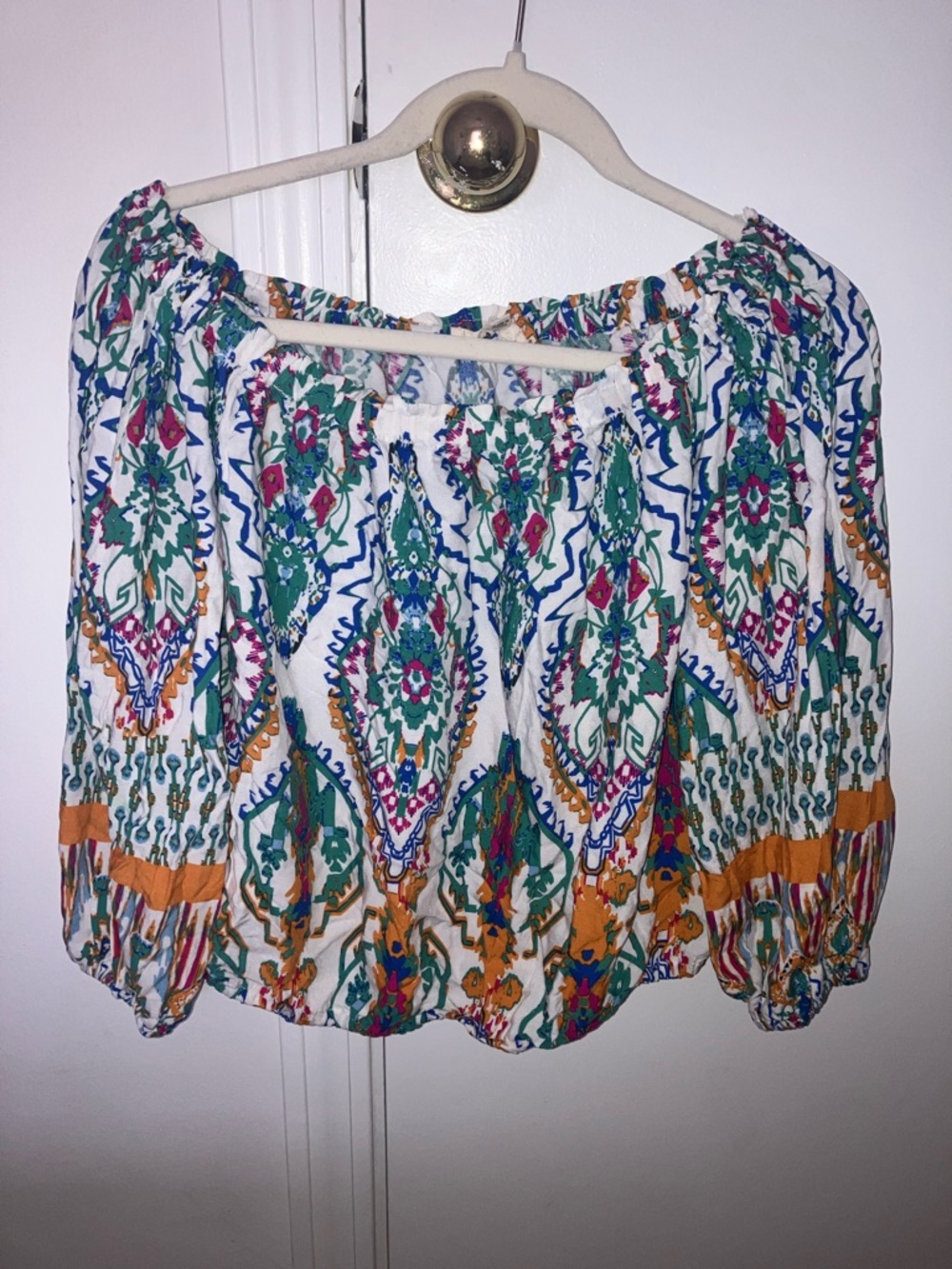 Christian Siriano Blue White
Festive Boho Gypsy Off
SHoulder Top Women Sz M